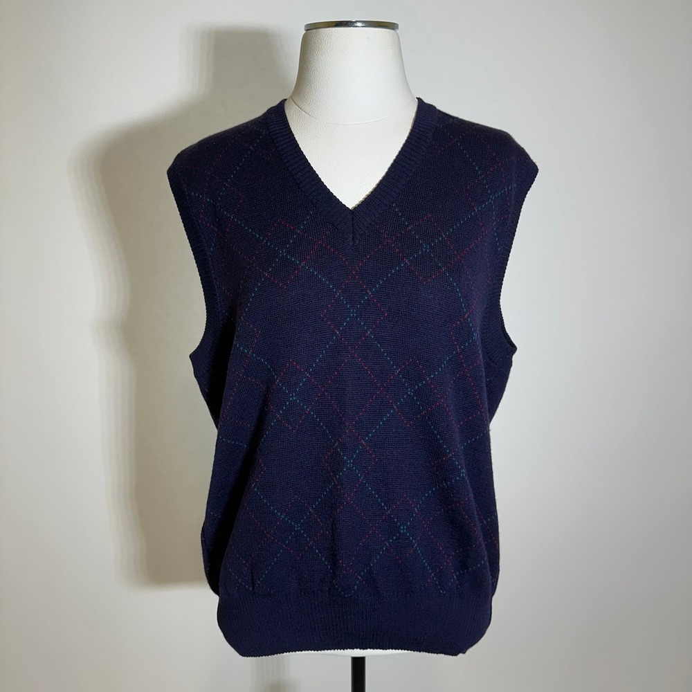 VTG Marshall Fields New Traditions 100% Wool Sweater Vest Made Italy Mens Large